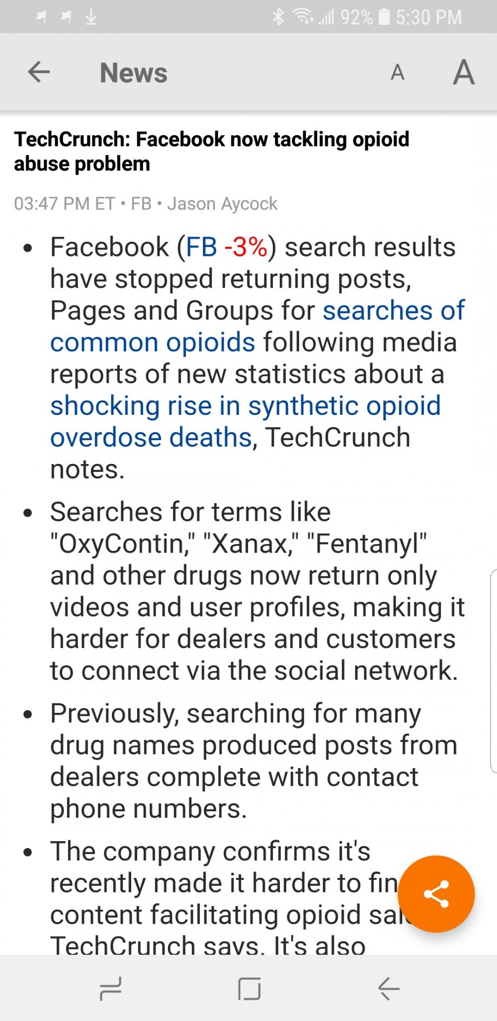 facebook on opioids