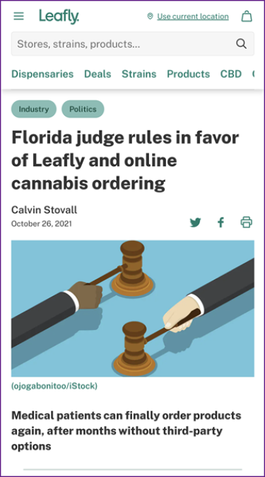 Leafly wins Florida cannabis ordering case