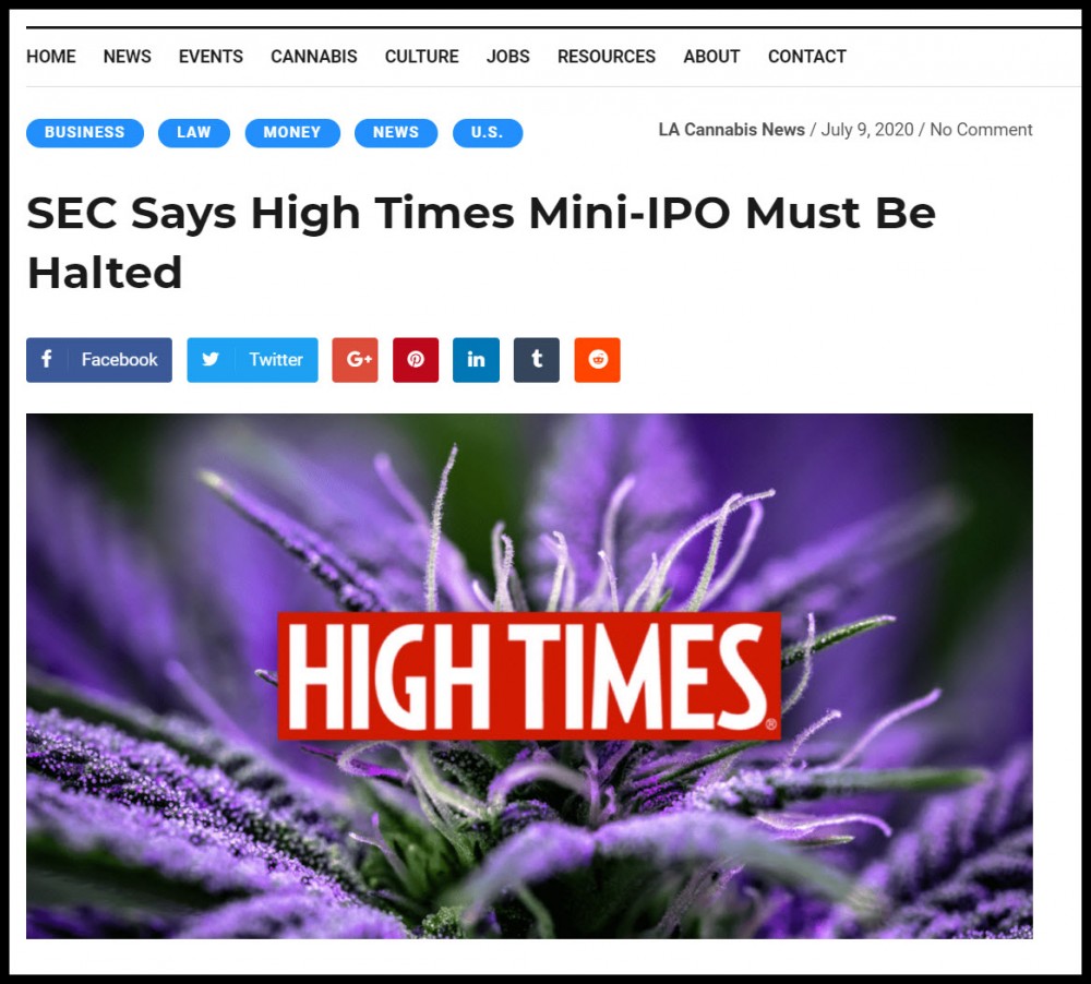 SEC PULLS HIGH TIMES REG A