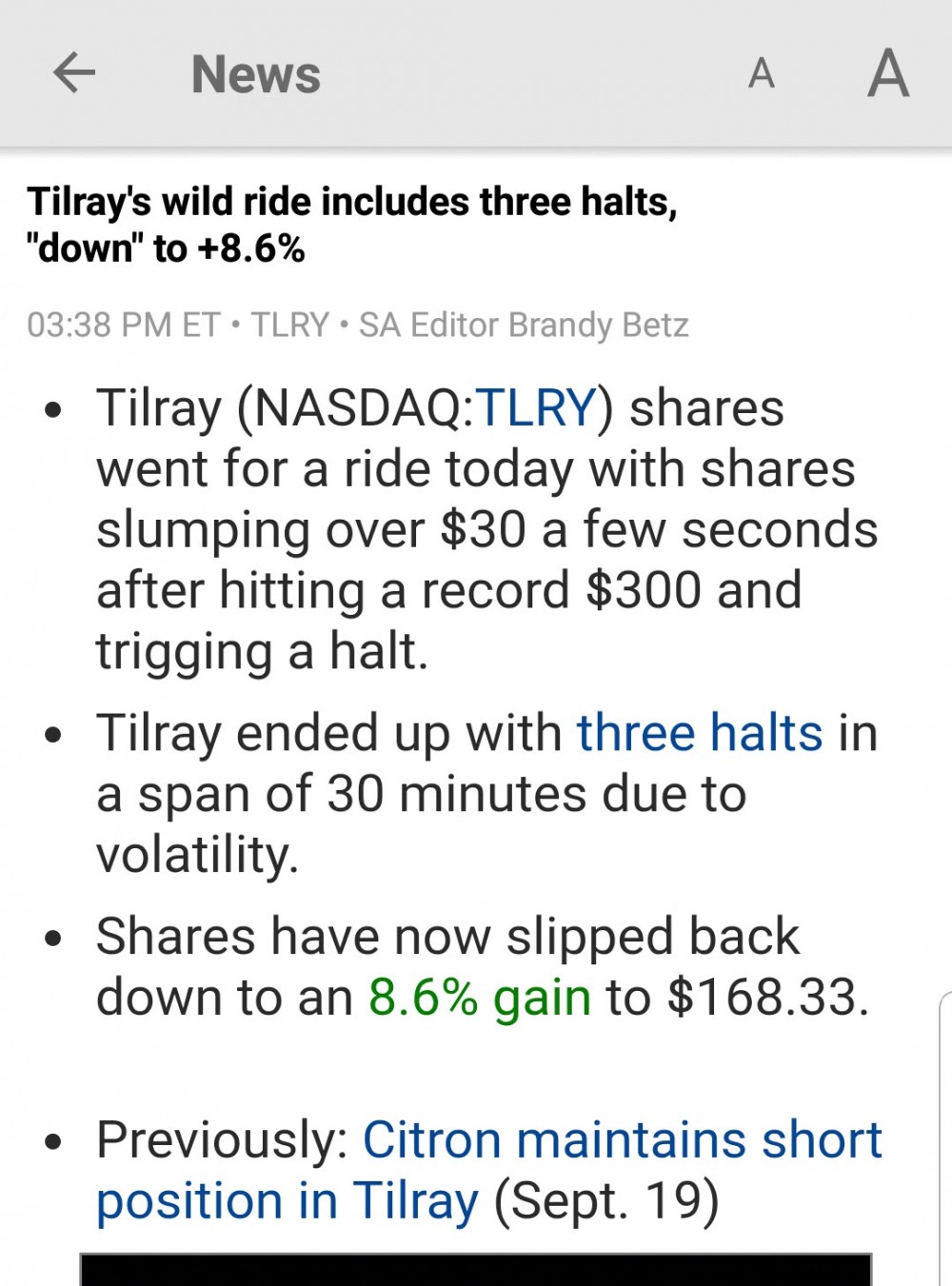 tilray stock update