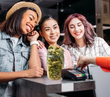 women buying cannabis